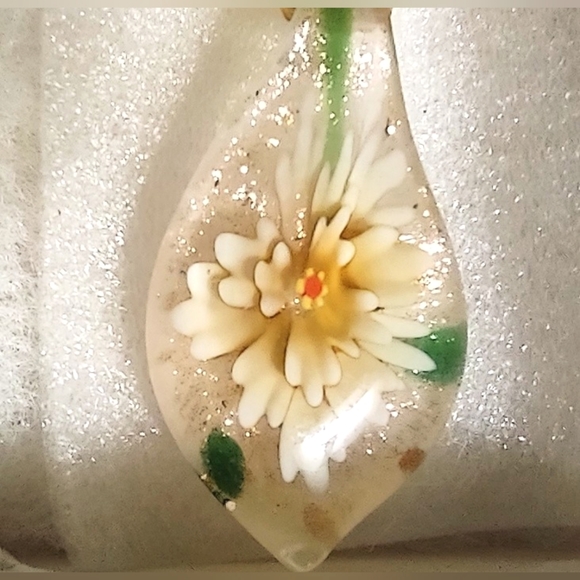 Murano Fused Glass Pendant on Yellow Beaded Necklace - Picture 7 of 14